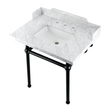 Kingston Brass 30 Carrara Marble Console Sink with Brass Legs, Marble WhiteMatte Black LMS3030MBSQ0
